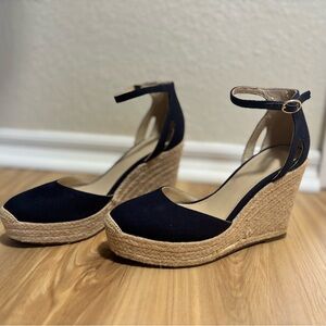 Navy Espadrille Wedge Sandals